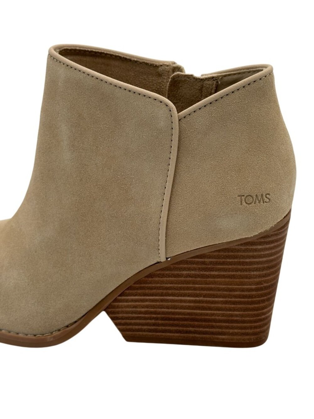 Toms Ankle Booties Size 9 Tan Suede Hadley Side Zip Stacked Heel Western Style - Picture 5 of 16